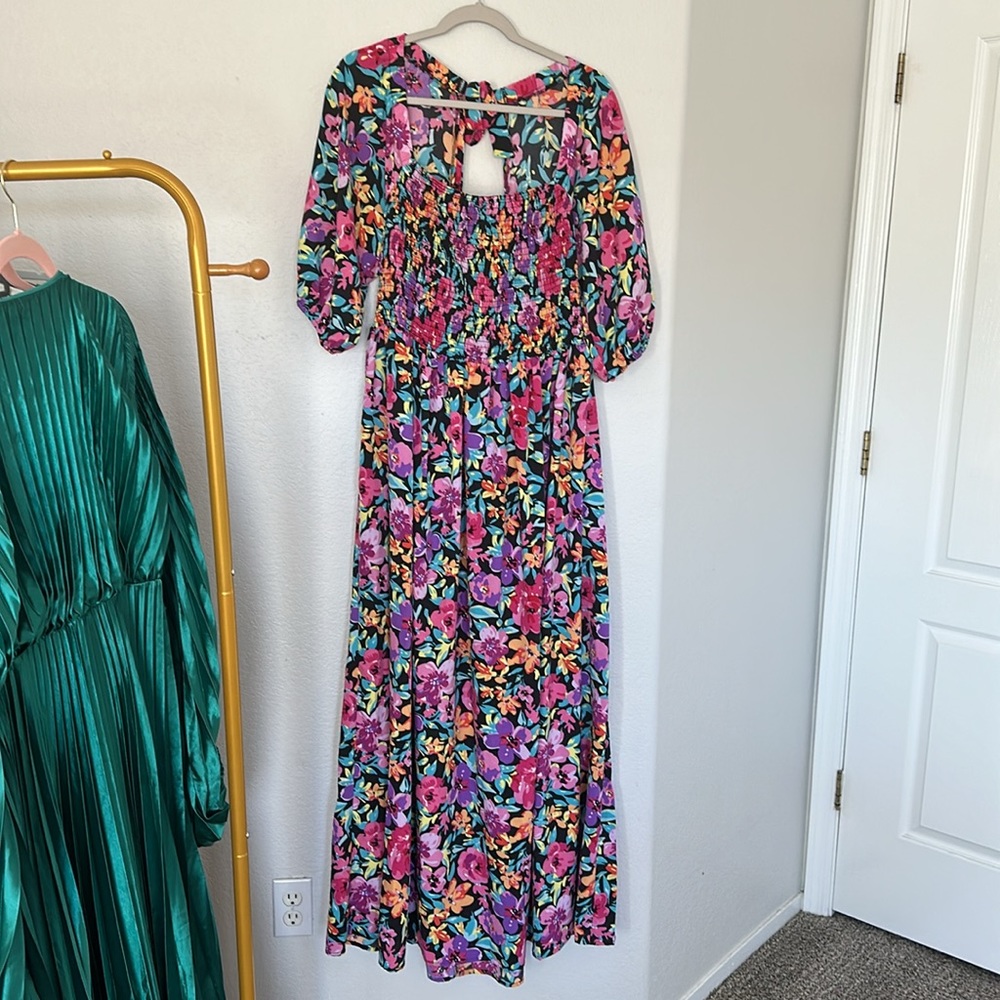 Moody Floral Smocked Maxi Dress